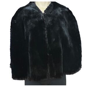 Vintage Open Cape Shawl Wrap Swing Coat 54x21 Inch Black Animal Fur Authentic